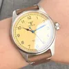 Relógios de pulso 39mm Tandorio Mechanical Watch Men NH35 PT5000 Movimento Blue Hand Dial Amarelo Vintage