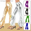 Spodnie damskie Capris Women błyszczące płomienie spodnie laserowe metal mokry mokry marszcze szerokie nogi spodnie retro 70s disco hipise klub spodnie chudy bóle t230531