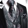 Coletes Hitie Alta Qualidade Seda Mens Coletes Rosa Cinza Floral Colete Gravata Hanky Abotoaduras Broche Conjunto para Homens Terno Casamento Escritório Presente