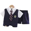 Crianças infantis de verão Crianças de mangas curtas Camisa Bowtie calças de 2 peças Terno de roupas de bebê roupas de moda de bebê Gentleman meninos