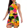 Casual Dresses Women Elegant Floral Print Halter Neck Sleeveless Tank Ruffles Trim Dress Cotton Maxi For