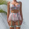 Briefs Panties Yimunancy 4-Piece Floral Embroidery Lingerie Set Women Mesh Ball Gown Dress Garter Kit Brief Sexy Erotic Set L230518