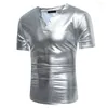Männer T Shirts Sommer Kleidung Nachtclub Kostüm Silber Farbe Männer Freizeit Kurzarm V-ausschnitt T-shirt Slim Fitness Tops