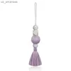 Interior Decorations 20.7CM Natural Wood Felt Beads With Tassels Car Rearview Mirro Pendant Perfume Diffuser Absorb Fragrance Decorate Penda L230523