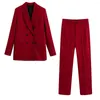 Женские брюки с двумя частями Xikom 2023 Женщины Винтаж Pure Wine Red Turndown воротник с двойной грудь