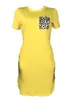 Grundlegende Freizeitkleider LW Plus Size Freizeitkleid O-Ausschnitt Leopardentasche Lila Knielanges Kleid Sommer Kurzarm Lässige Damenbekleidung