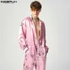 Męskie spodnie Inderun Mężczyźni Jumpsuits kwiat drukowania ulicy Lapel Zipper Długie rękaw Casual Rompers 2023 Modna wypoczynek Mężczyźni Overasll S-5xl L230520