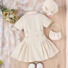 Abiti da ragazza bambino Toddler Kid Girl Dress Casual Button Belt Abiti per ragazze Cappello Abbigliamento estivo per bambini