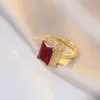 Band Rings Carlidana Luxury Red Crystal Pendant NeckaceeArgingSring Rostfria smycken Set for Women Wedding Valentine's Day Gift J230531