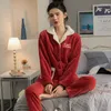 Women's Sleepwear Home Clothes Casual Velvet Coral Wool Loungewear Flannel Pajamas Long Sleeves Shirt Pant Lapel Nightwear Sleep Suit