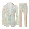 Męskie garnitury Blazers moda tweed błyszczące cekiny dwa elementy set sceniczne piosenkarka sceniczna kostium homme ślub Tuxedo Sump Matking Pants 230530