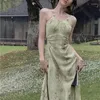 Casual Kleider Drucken Maxi Kleid Für Frauen Ärmellose Elegante Schlanke Abend Off Taille Koreanische Mode Weibliche Sling