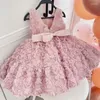 Kız Elbiseler Bebek Prenses 3d Çiçek Tutu Elbise Bebek Toddler Çocuk Yay Bow Vestido Kolel Parti Doğum Günü Düğün Giysileri 1-12y