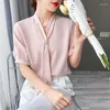 Frauenblusen weiße Hemd weibliche Kleidung 2023 Sommer koreanisches Modedesign Kurzarm Professionelle Büro Lady V-Ausschnitt Frauen Tops