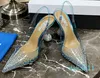 Sandaler Crystal-embellished PVC Heeled Stiletto Ball Heels Kvinnors lyxdesigners Läder Silk Yttersole Evening Shoes Factory Factwear