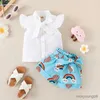 Conjuntos de ropa para niña, conjunto de ropa de verano 2023, camiseta con lazo para niños, pantalones cortos con estampado de nubes TopandRainbow, sin mangas para niños