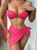 2023 New Three Piece Women's Tube Top Bikini Set Costumi da bagno estivi a vita alta P230530