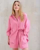Two Piece Dress Long Sleeve Shirts And Loose High Waist Mini Shorts Sets Summer Loung Wear Women's Pajamas Suits Casual Outerwear Two Piece Set 230530