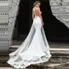 Sexy Bohemia Mermaid Wedding Dresses O Neck Sleeveless Turkey 2023 Lace Applique Satin Beach Party Tulle Train Bridal Gowns New