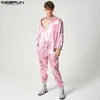 Męskie spodnie Inderun Mężczyźni Jumpsuits kwiat drukowania ulicy Lapel Zipper Długie rękaw Casual Rompers 2023 Modna wypoczynek Mężczyźni Overasll S-5xl L230520