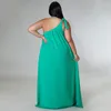 Plus Size Kleider KEXU One Shoulder Damen Rückenfrei Hohe Taille Big Swing Bodenlanges Maxikleid 2023 Sommer Strand Boho Urlaub