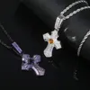 2 Tone Cross Pendant Necklace for Men Women Iced Out Bling Micro Paved 5A CZ Charm Choker Hip Hop Jewelry Drop Shipping