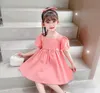 Kız Elbiseleri 2pc Yay+Elbise Kız Kızlar Yaz Dressbubble Kol Prenses Elbiseler Çocuklar İçin Fransız Kare Boyun Pamuklu Sevimli Yay Elbise AA230531