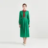 Casual Dresses Women Office Stylish Green Color Work Midi Long Fashion Block Spring Summer A Line Dress Vintage Robes D870