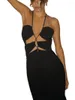 Robes Décontractées Femmes S Robe De Cocktail Ajustée D'été Noir Sans Manches Halter Neck Hollow Party Clubwear