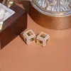 Orecchini a bottone Ins Cube Hollow Square Earring Pave Intarsied Pearl CZ Zircon Trendy Wedding Anniversary Jewelry Pendant