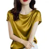 Kvinnors blusar Chic Women Summer Top Silky Lady T-shirt Round Neck O Smooth Match Pants