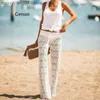 Women's Pants Capris Brand New Womens Crochet Beach Wide Leg Pants See Through Swimwear Beach Long Trousers Cover-Ups Female Beach Summer Outfits T230531