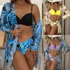 Flower Twisted Low Midj Bikini Set Women's Down Three Piece 2023 Beach badkläder P230530