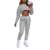 Trainingsanzüge Mode Sport 2-teilig Solid Trainingsanzug Sportbekleidung Damen Lang Kurzarm Hoodie Sweatshirt Top+Jogginghose Straßenkleidung P230531