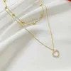 Hänge halsband mode ny guldfärg dubbel lager hjärthalsband för kvinnor kedja elegant charm bröllop smycken