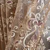 Curtain Luxury European Brown Sheer Curtains For Living Room Villa Water-soluble Embroidery Window Drapes M041