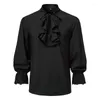 Men's Casual Shirts PARKLEES Men Pirate Shirt Halloween Vampire Renaissance Victorian Steampunk Gothic Ruffled Cosplay Costume Clothing