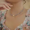 Nuevo collar de amatista romántico francés de verano para mujer, collar de cadena de grupo pequeño de lujo, colgante de perla de temperamento, cadena de collar individual