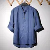 Men's Casual Shirts Men's Shirt Button Down Plain Standing Collar Blue Khaki Dark Gray Light Daily Long Sleeve Clothing