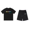 Zomerheren Trapstar T-shirt Set Korte mouw Outfit Chenille Tracksuit Sportswear Hip Hip Black Cotton London Streetwear Aziatische maat S-3XL