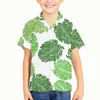 Camicie casual da uomo Modello di foglie di piantaggine tropicale Bambini Kid Boy Camicia hawaiana Risvolto Moda Maniche corte Sciolto Top traspirante Estate