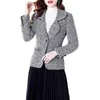 Costumes pour femmes 2023 mode court Tweed laine manteau femmes boucle unique Blazers automne hiver petit costume veste femme mince hauts poche