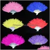 Party Decoration 10 Colors Folding Feather Fan Hand Held Vintage Chinese Style Dance Craft Downy Feathers Foldable Dancing D Dhc8D