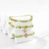 Strand 3pcs/Set Bohemian Green Beaded Bransoletka dla kobiet Summer Rhinestone Cross Devil's Eye Jewelry Bangles