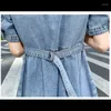 Jeans femme Denim robe femme bleu Capris taille vers le bas minceur 2023 été décontracté poupée cou haute a-ligne jupe
