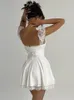 Robes décontractées WeiYao élégant blanc dentelle sangle Mini robe pour les femmes mode sans manches dos nu lâche Sexy court Vestido Clubwear