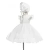 Mädchenkleider Weiße Kleider für Mädchen, Sommer, rückenfrei, elegant, für Hochzeit, Party, Prinzessinnenkleid, Kindergeburtstagskleidung mit Hut