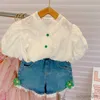 Conjuntos de roupas de verão meninas estilo roupa nova manga puff shorts calças 2pcs ternos roupas de moda terno