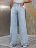 Womens Jeans Fall High Waist Straight Ripped Women Blue Denim Trousers Fashion Streetwear Wide Leg Baggy Pants Casual 230530