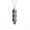 Hexagonal Pillar Natural Stone Necklace Spiral Metal Crystal Pendant Necklace